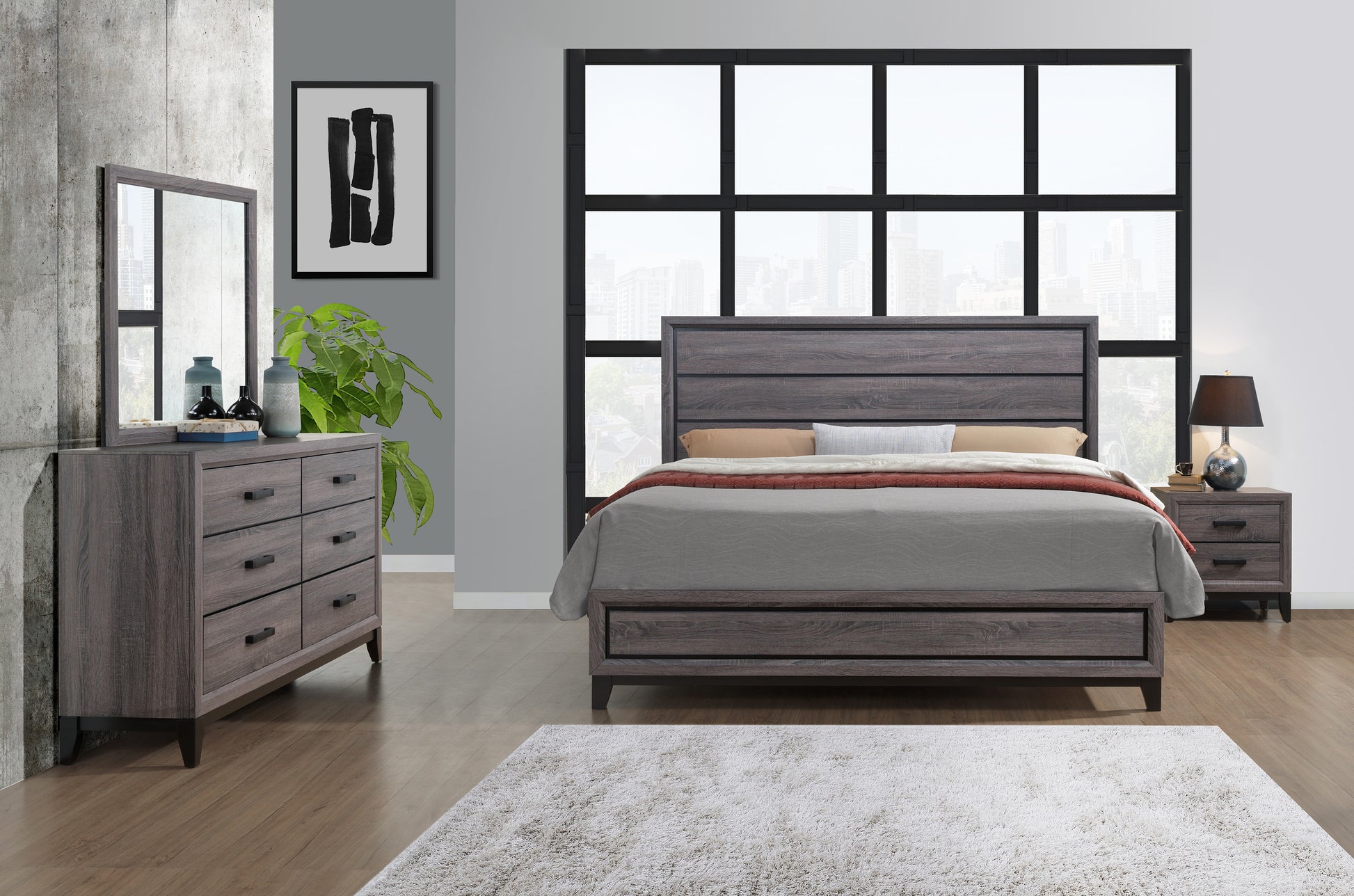 Mirage Foil Grey Mirror Black Gray Rubber Wood