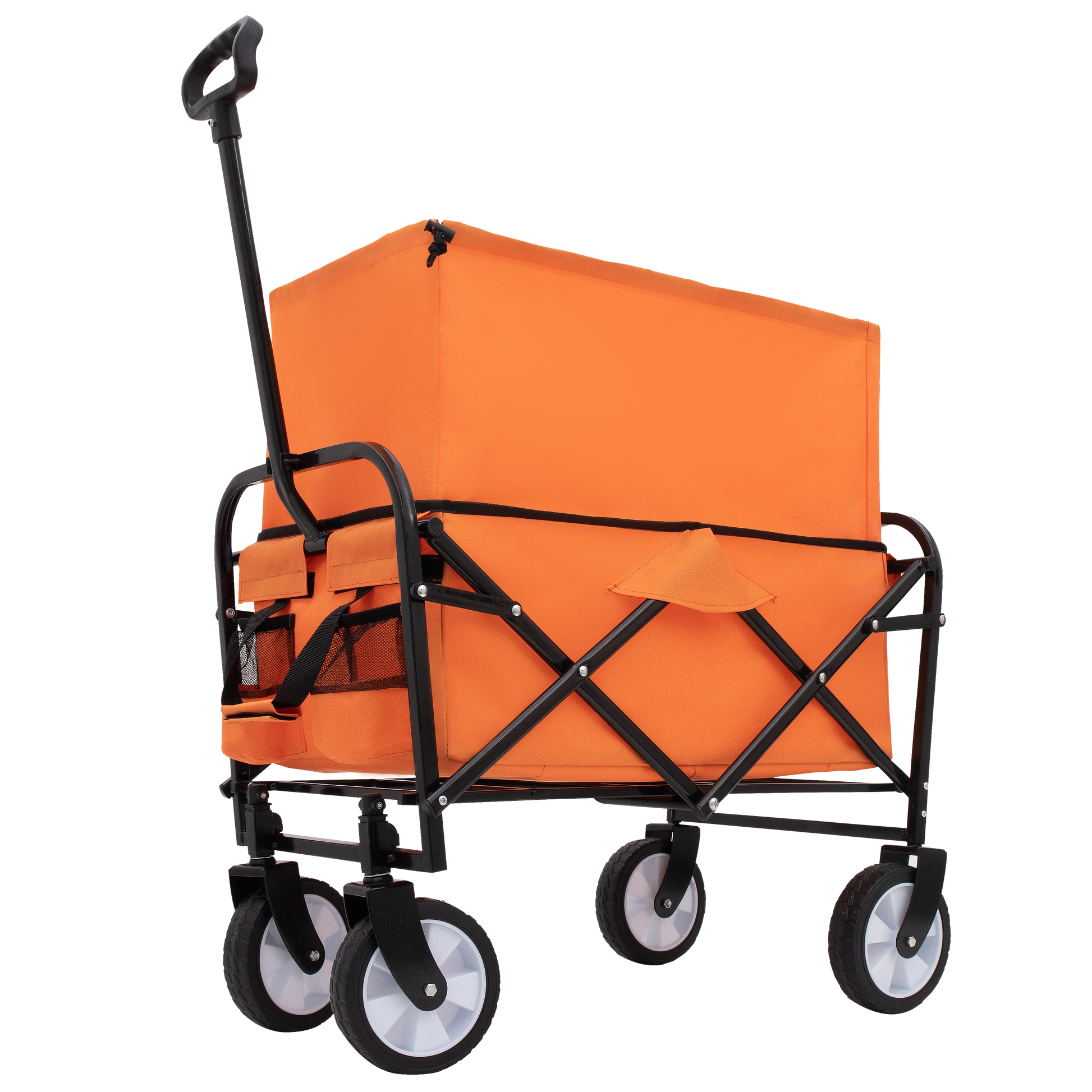 Minimeetall Strap Collapsible Foldable Wagon Cart Beach Wagon Heavy Duty Utility Cart Utility Wagon Grocery Cart For For Camping Shopping Sports Gardeing Fishing Supports 225Lbs Orange Orange Steel