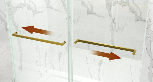 56 To 60'' W X 76'' H Frameless Shower Door, Double Sliding Shower Door With Premium 3 8'' 10Mm Thick Tempered Glass, Stainless Steel, Brushed Gold Brushed Gold Bathroom Modern Tempered Glass