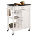 Black And White Kitchen Cart With 1 Cabinet White Black Dining Room Transitional Rectangular Kitchen Carts Rubberwood Wood