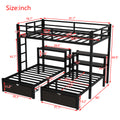 Full Xl Over Twin & Twin Triple Bunk Bed With Drawers,Multi Functional Metal Frame Bed, Bed Head With Shelving, Black Full Xl Black Metal