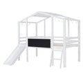 Twin Size Loft Bed With Ladder And Slide, House Bed With Blackboard And Light Strip On The Roof, White Twin White Solid Wood Mdf