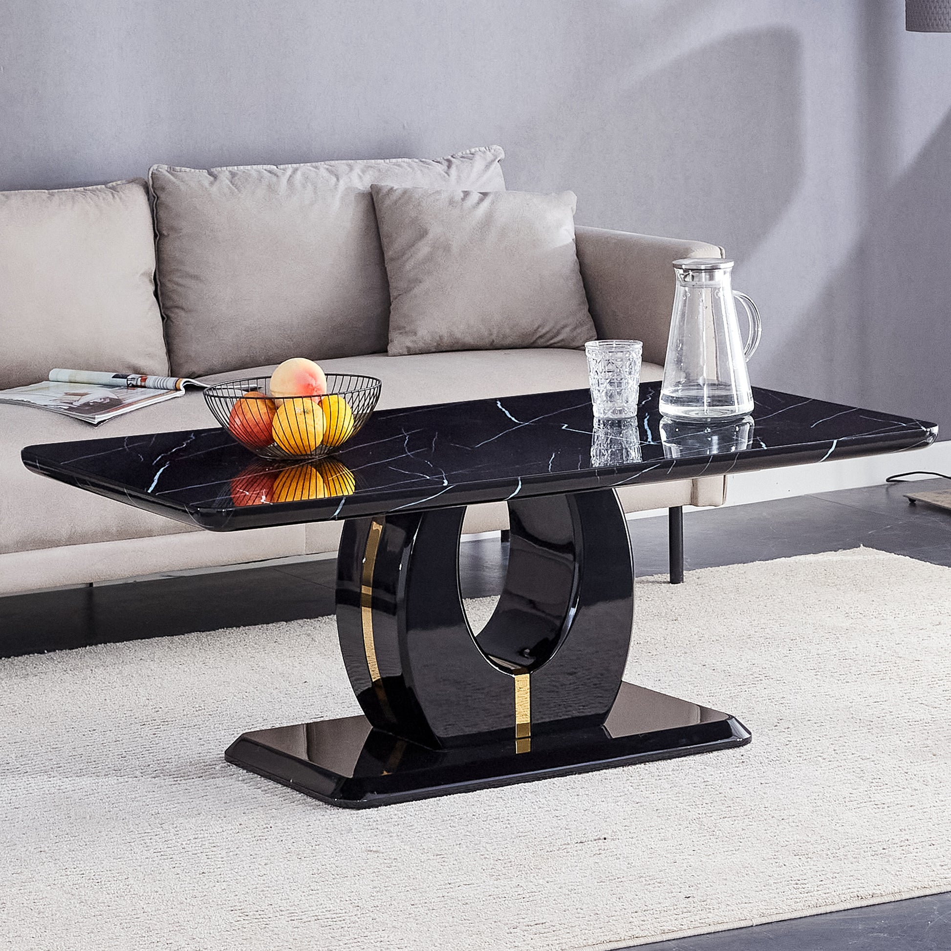 Modern Minimalist And Luxurious Black Patterned Coffee Table, Dining Table, Game Table And Work Desk For Dining Room, Living Room, Terrace And Kitchen. 47 "* 25.6 "*18" Black Mdf