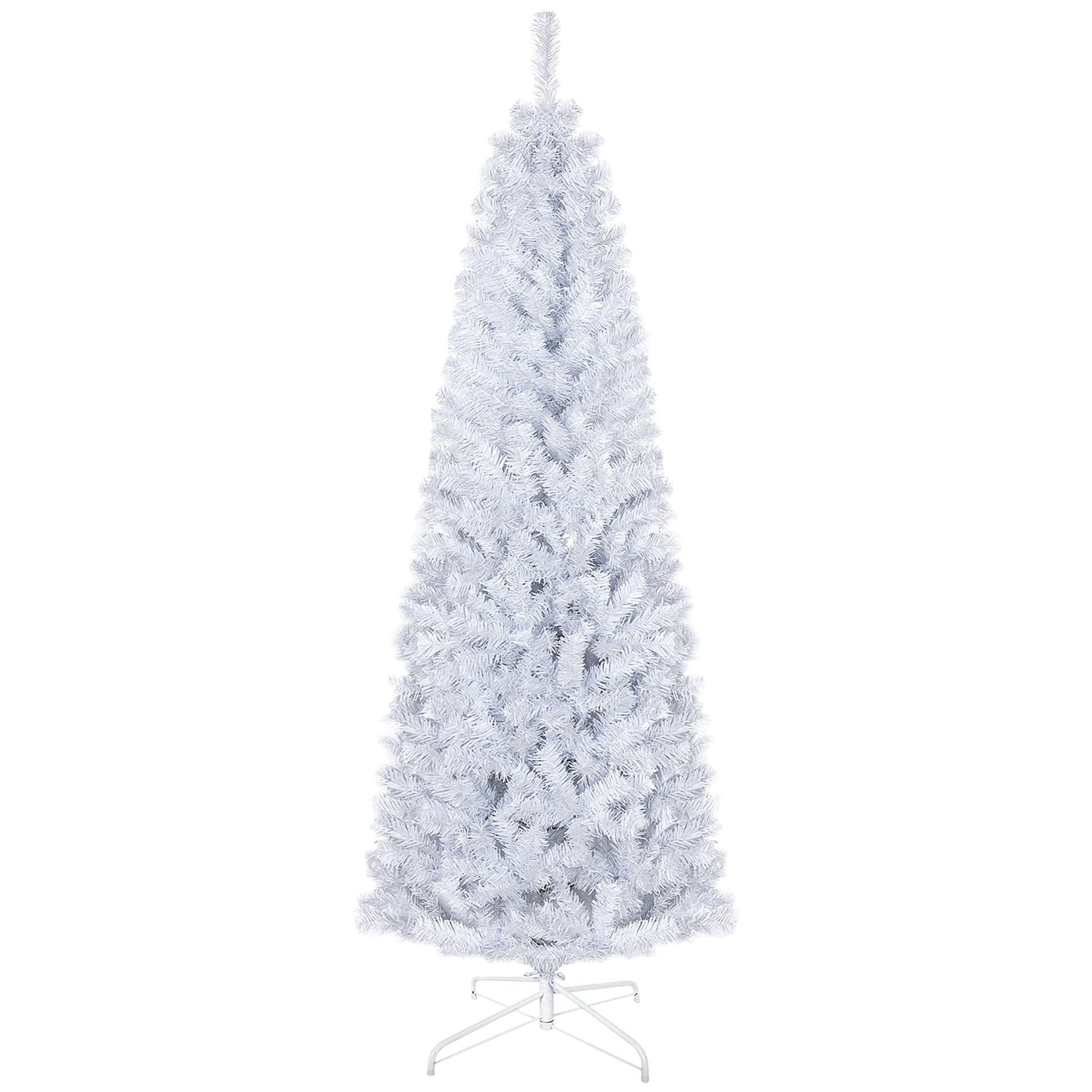 Homcom 6Ft Pencil Christmas Tree, Unlit Artificial Christmas Tree Slim Douglas Fir Xmas Tree With Realistic Branches, Halloween Tree With 618 Tips, White White Plastic