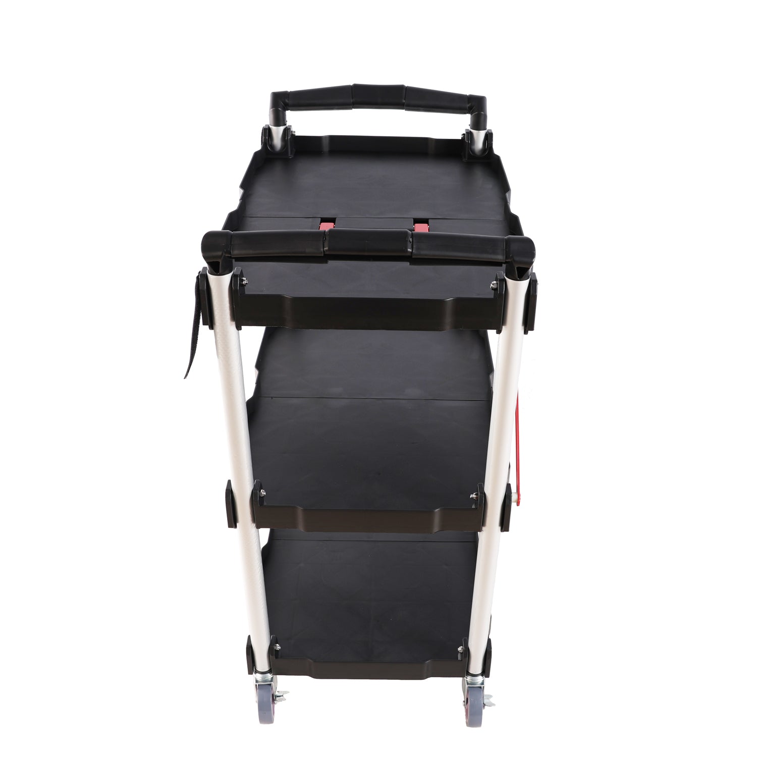 Folding Service Car With Wheels, Three Layer Practical Trolley, Folding Storage Cart, Suitable For Family, Garage, Restaurant, Hotel, Kitchen, Warehouse. No Assembly Required. Black Blue Plastic