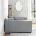 Queen Size Daybed With Two Drawers Trundle Upholstered Sofa Bed, With Vertical Stripes Linen Fabric, Grey 86.5