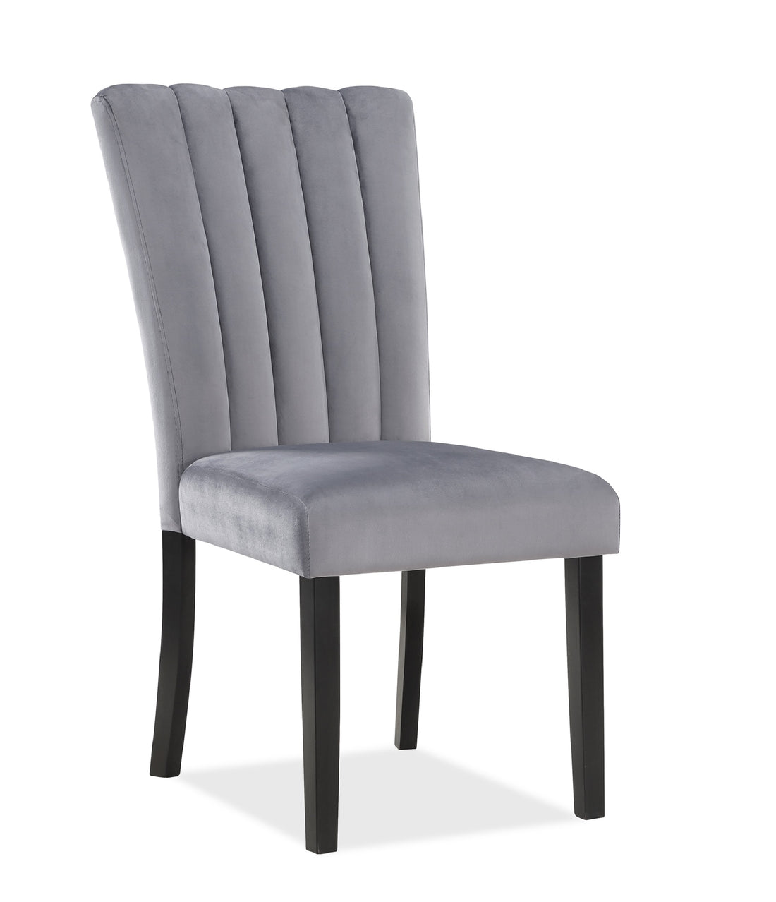 2Pc Casual Upholstered Velvet Upholstery Chair Channel Tufted Back Wooden Dining Room Furniture Gray Black Black,Gray Dining Room Contemporary,Modern Accent Chairs Tufted Back Set Of 2 Wood