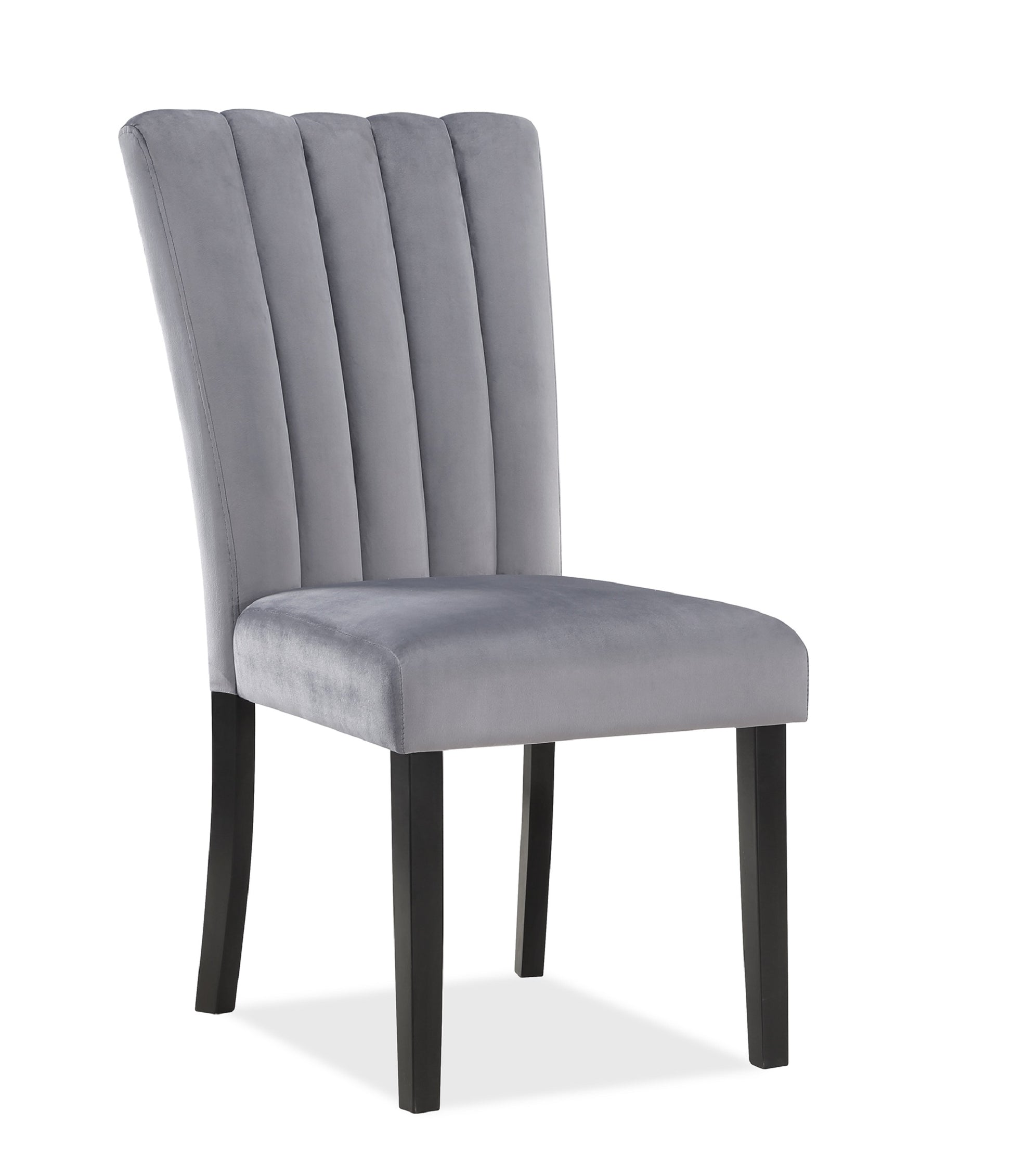 2Pc Casual Upholstered Velvet Upholstery Chair Channel Tufted Back Wooden Dining Room Furniture Gray Black Black,Gray Dining Room Contemporary,Modern Accent Chairs Tufted Back Set Of 2 Wood