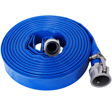 2"X100Ft Pool Backwash Hose, Heavy Duty Reinforced Blue Pvc Lay Flat Water Discharge Pump Hoses For Swimming Drain Pools And Clean Filters, With Aluminum Camlock C And E Fittings Blue Pvc
