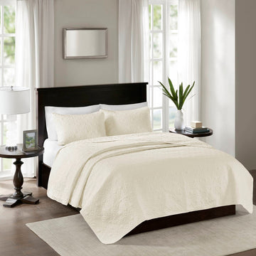 Reversible Quilt Set Cream Full Queen Cream Cotton