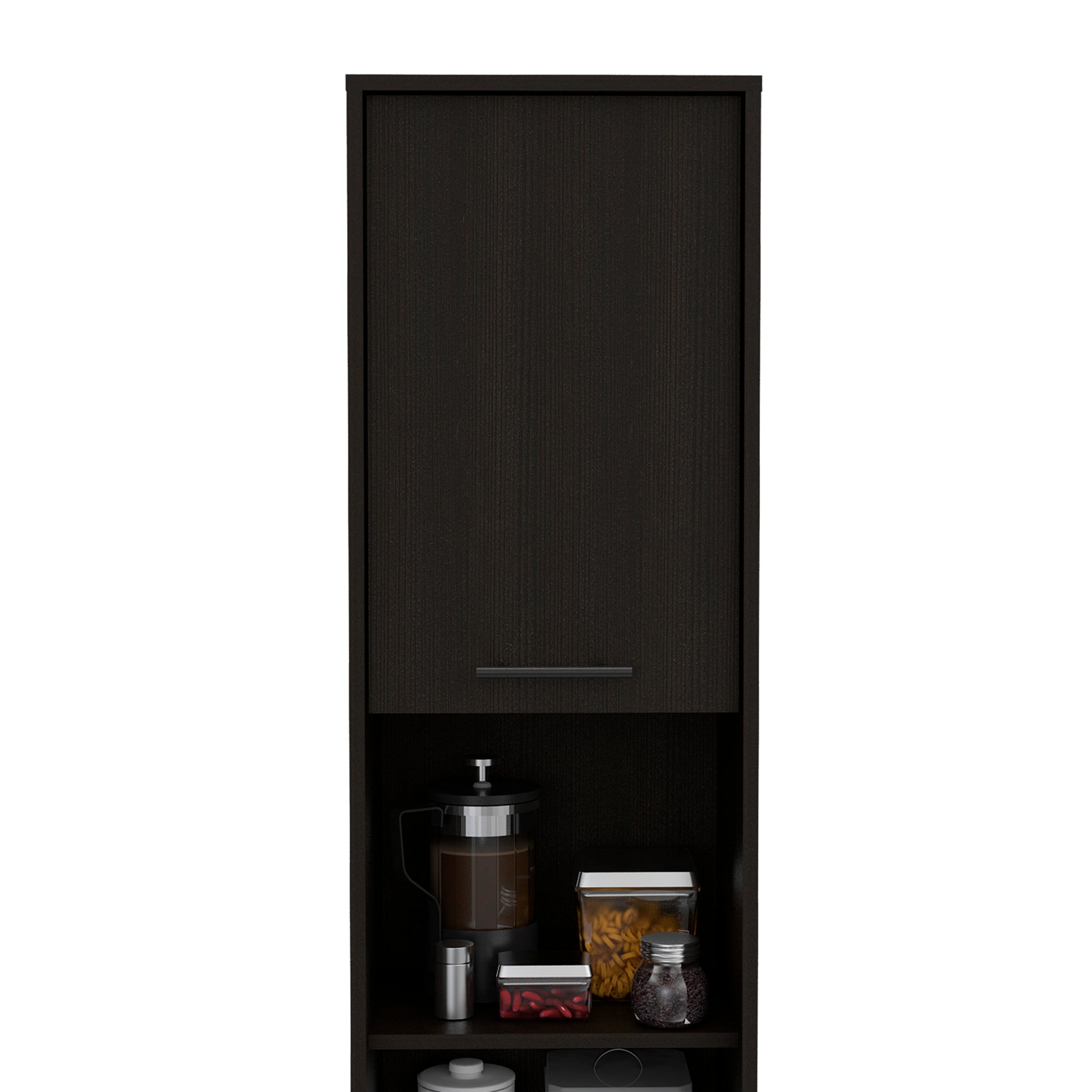 Sheffield 2 Door Pantry Cabinet, With Two 2 Cabinet Spaces And Two Open Shelves Black Kitchen Contemporary Pine Particle Board Cabinets Included Engineered Wood