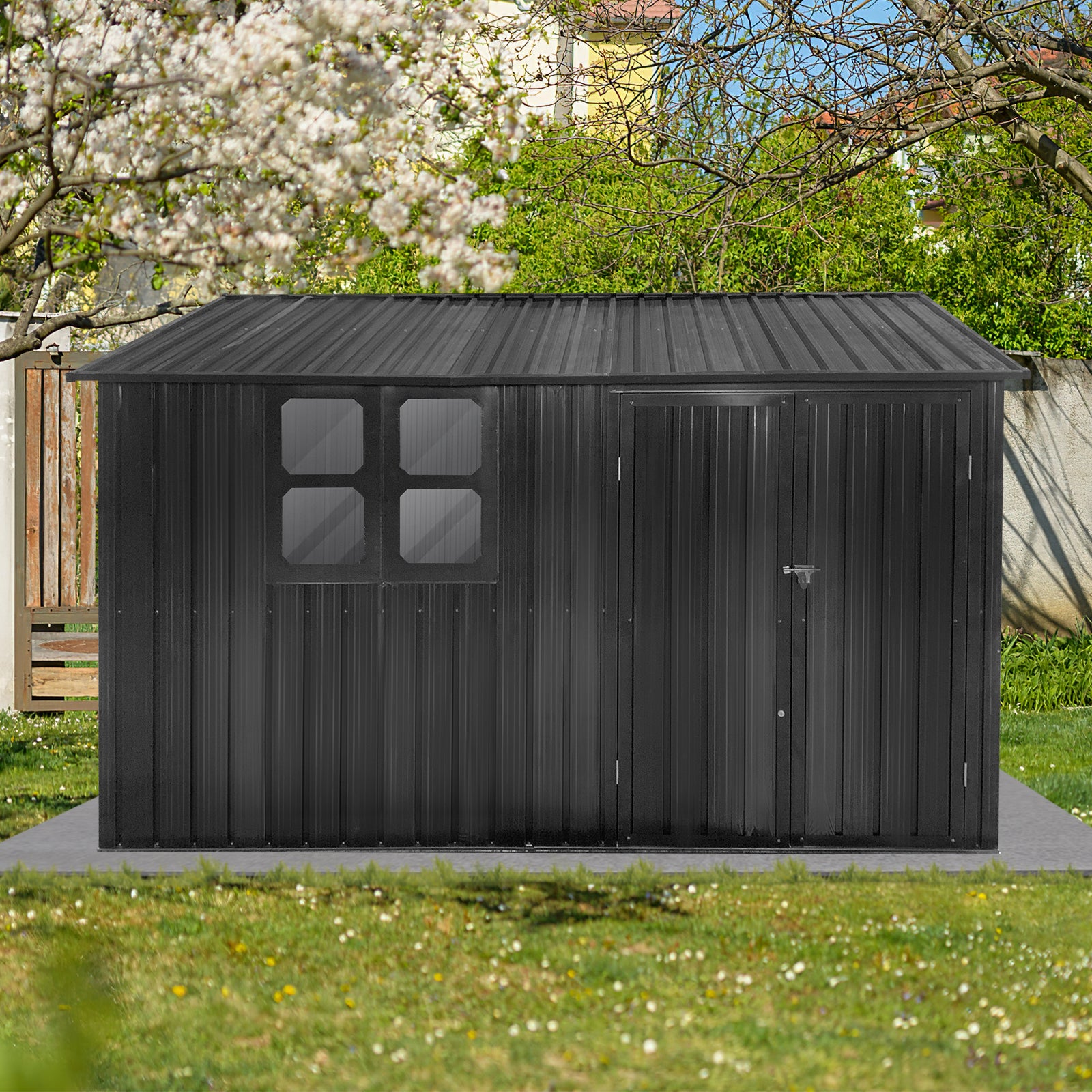 Metal Garden Sheds 10Ftx8Ft Outdoor Dark Grey With Window Dark Gray Metal