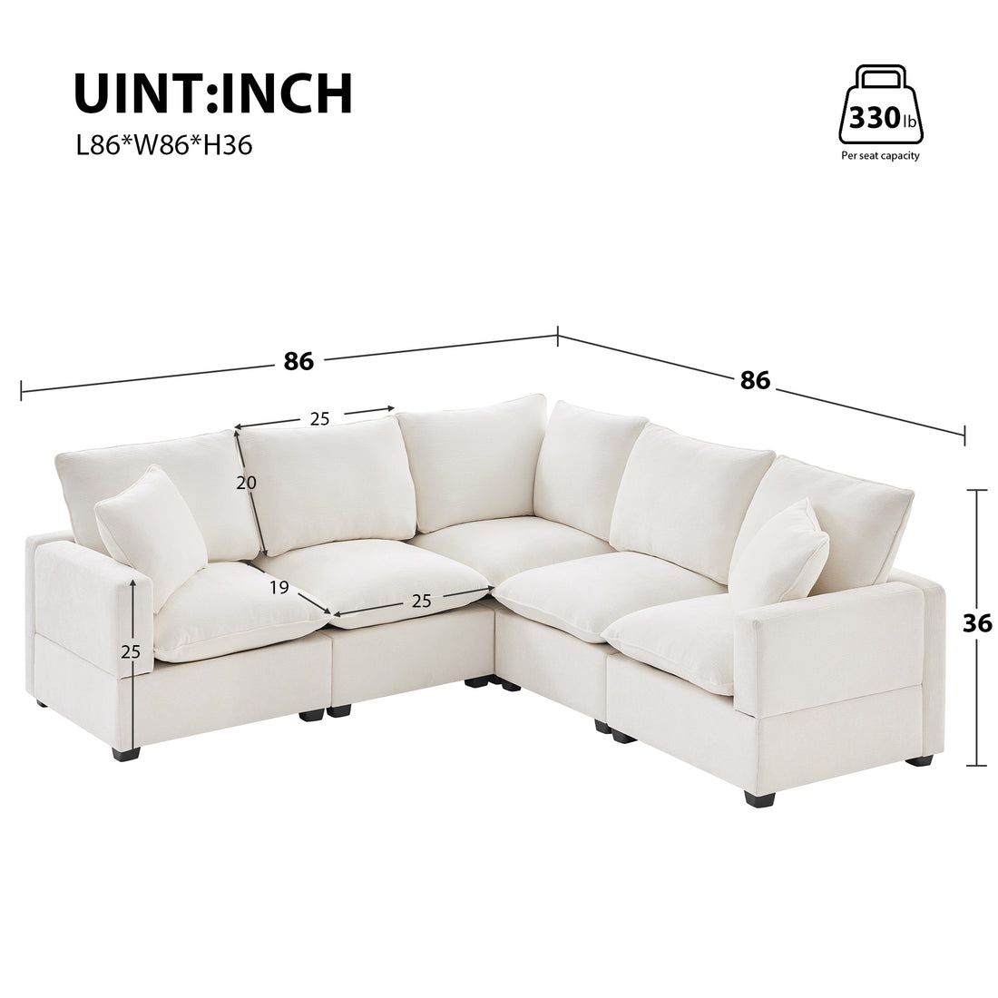 84*84" Modern L Shape Modular Sofa, 5 Seat Chenille Sectional Couch Set With 2 Pillows Included, Freely Combinable Indoor Funiture For Living Room, Apartment, Office, 2 Colors White Chenille 5 Seat