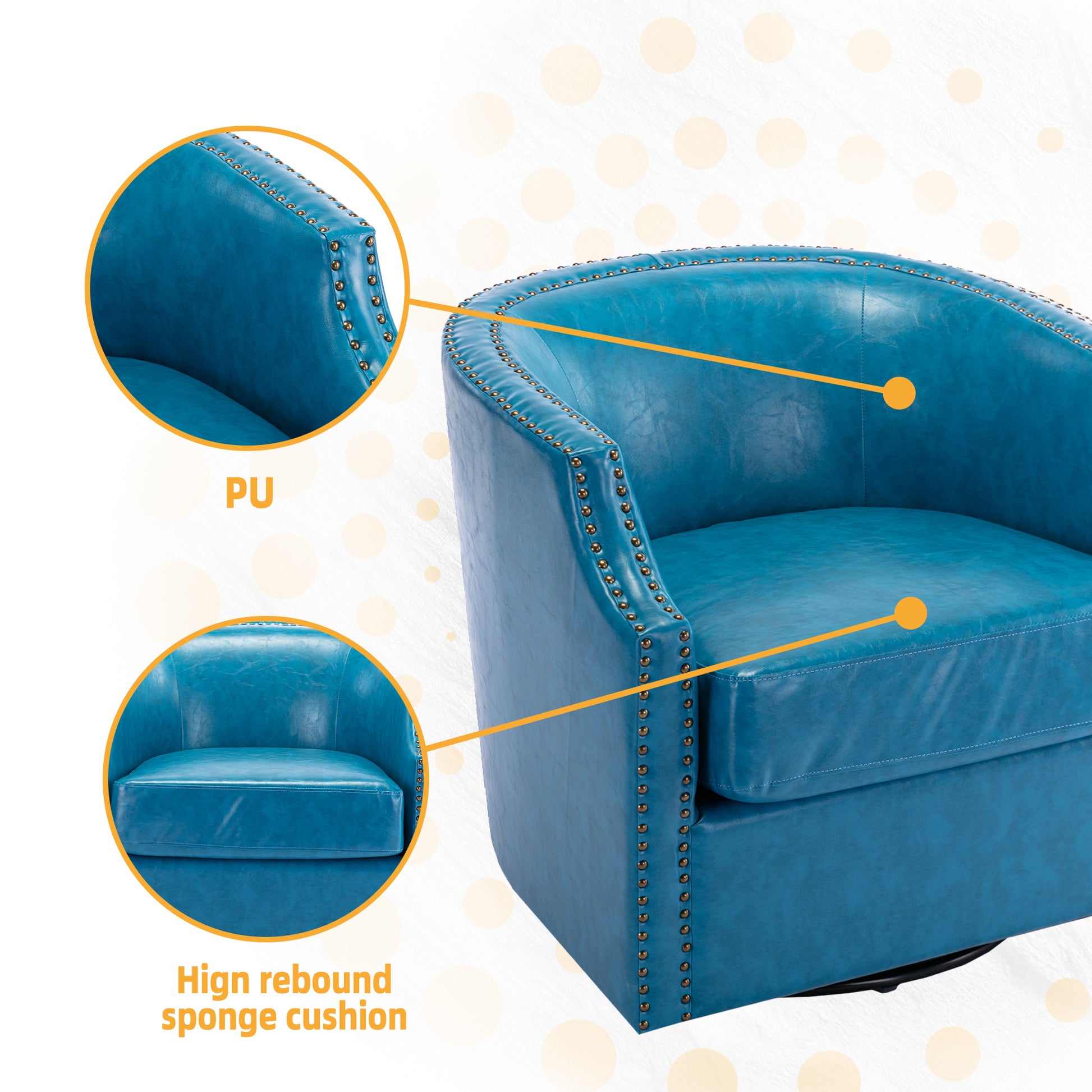 Coolmore Swivel Chair Living Room Chair Light Blue Primary Living Space Foam Pu Leather