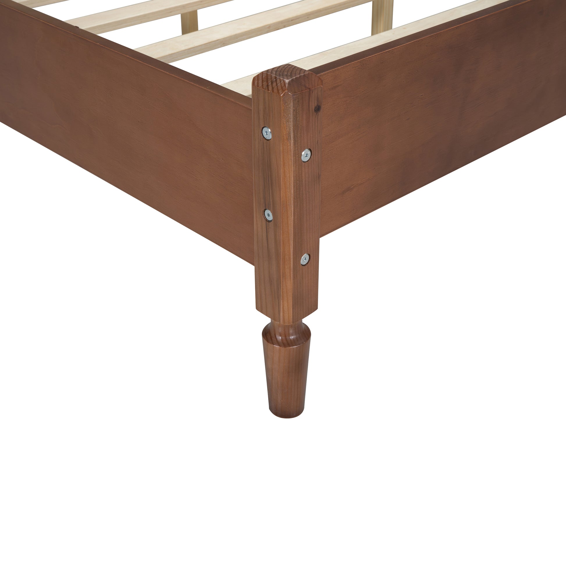 Full Size Wooden Platform Bed With Natural Rattan Headboard, Vintage Bed Frame With Wooden Slat Support, Walnut Expected Arrival Time: 08.23 Box Spring Not Required Full Walnut Wood