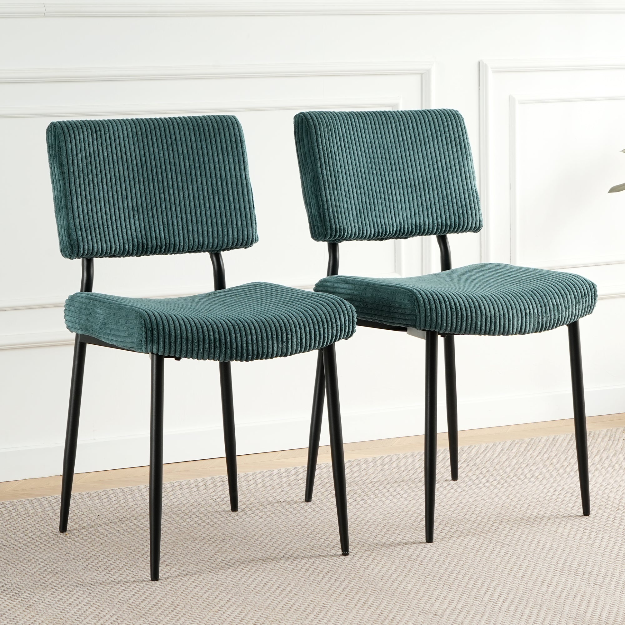 Modern Turquoise Simple Dining Chair Fabric Upholstered Chairs Home Bedroom Stool Back Dressing Chair Black Metal Legs Set Of 2 Metal Turquoise Velvet