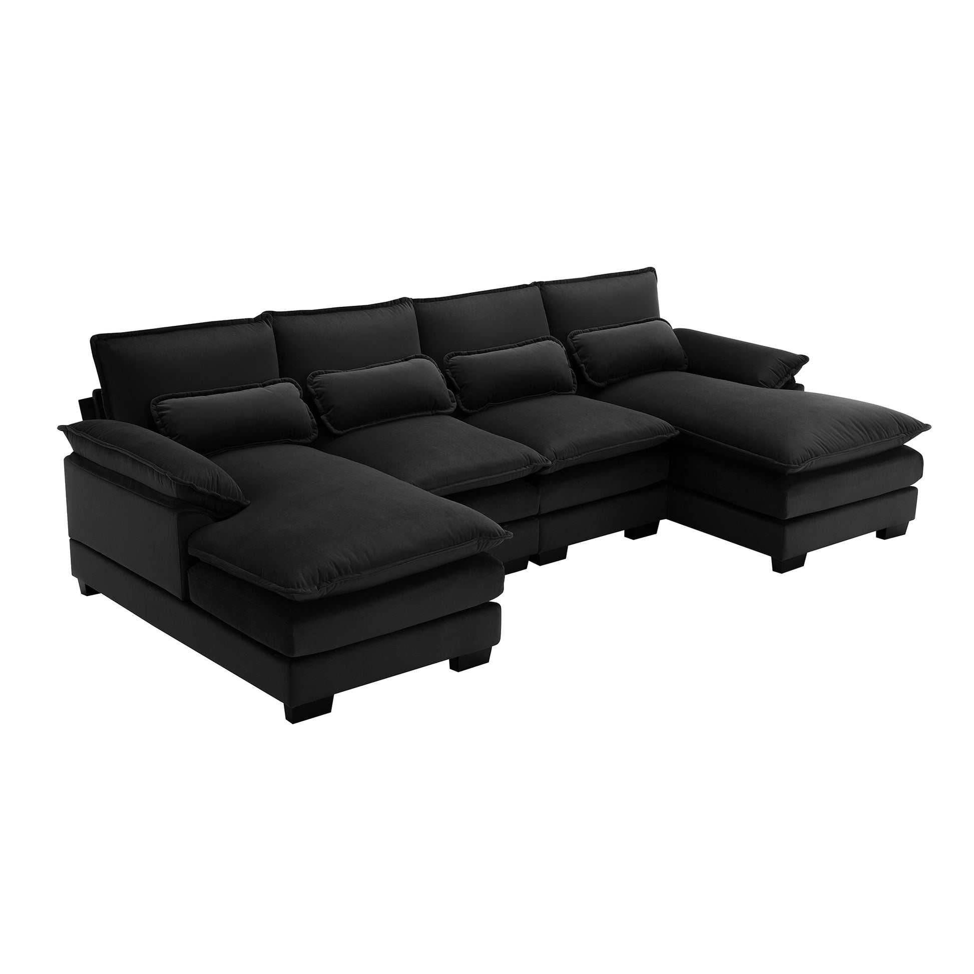 110*55" Modern U Shaped Sectional Sofa With Waist Pillows,6 Seat Upholstered Symmetrical Sofa Furniture,Sleeper Sofa Couch With Chaise Lounge For Living Room,Apartment,5 Colours Black Velvet 6 Seat