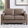 Bella Top Grain Leather Loveseat Taupe Brown Genuine Leather Wood Primary Living Space Medium Firm Cushion Back Mid Century Modern Eucalyptus Square Arms Down Filling Leather
