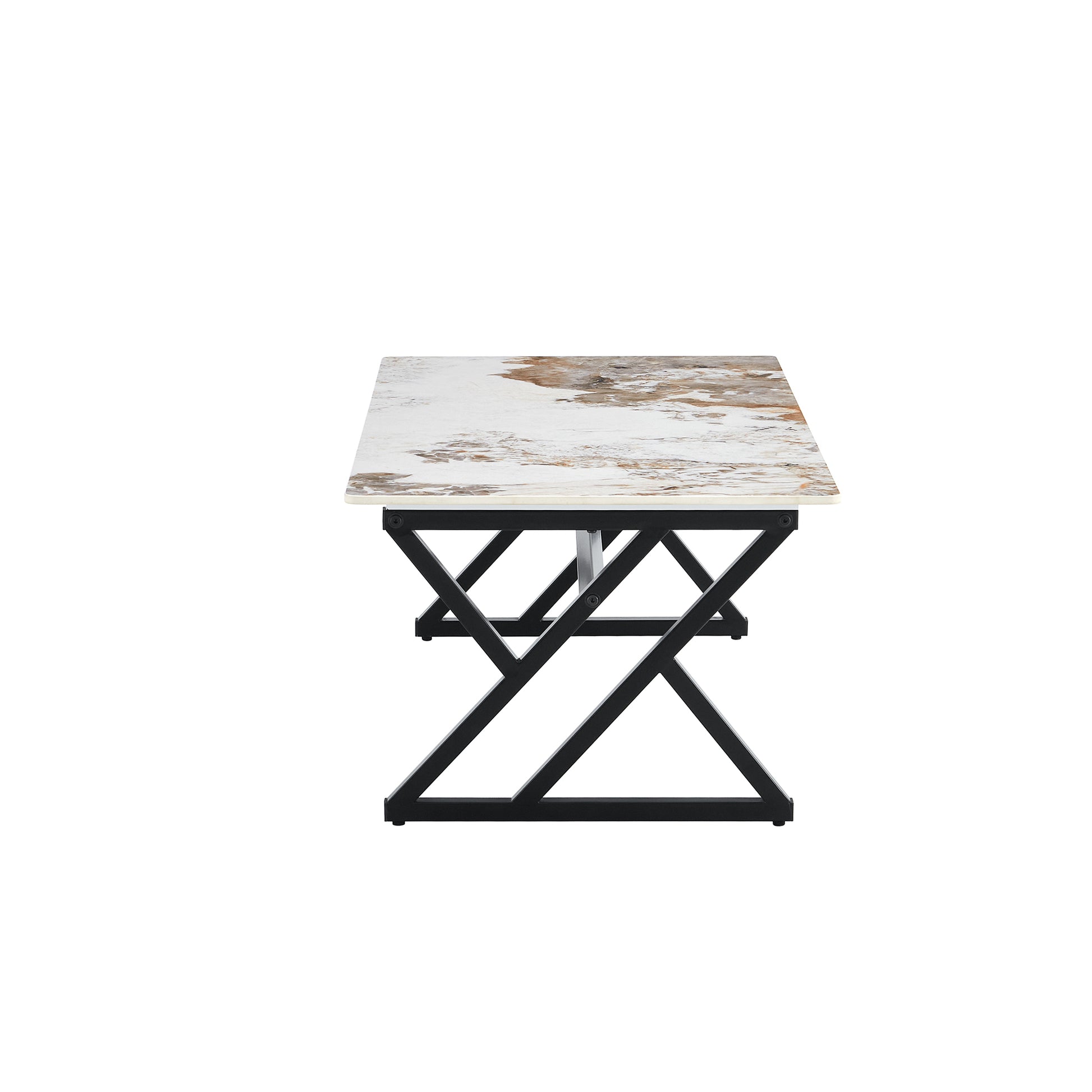 A Modern Minimalist Style Marble Patterned Coffee Table With Black Metal Legs. Computer Desk. Game Table. Tea Table. Ct Xx White Black Sintered Stone