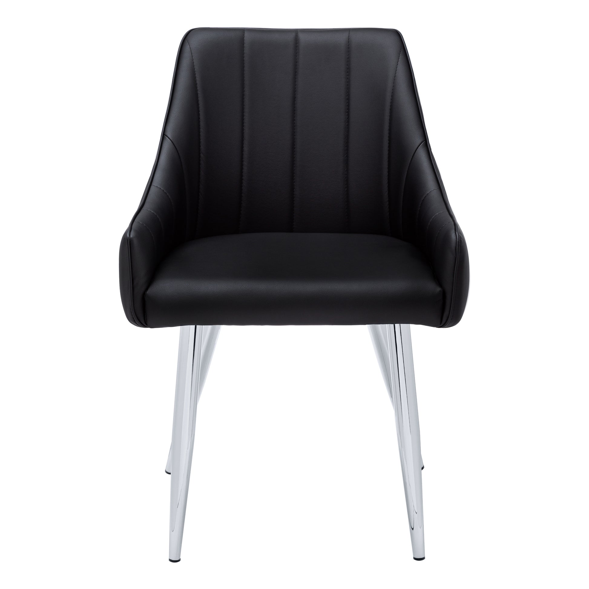 Dining Chair, Set Of 2, Side, Upholstered, Kitchen, Dining Room, Black Leather Look, Chrome Metal, Contemporary, Modern Black Foam Faux Leather