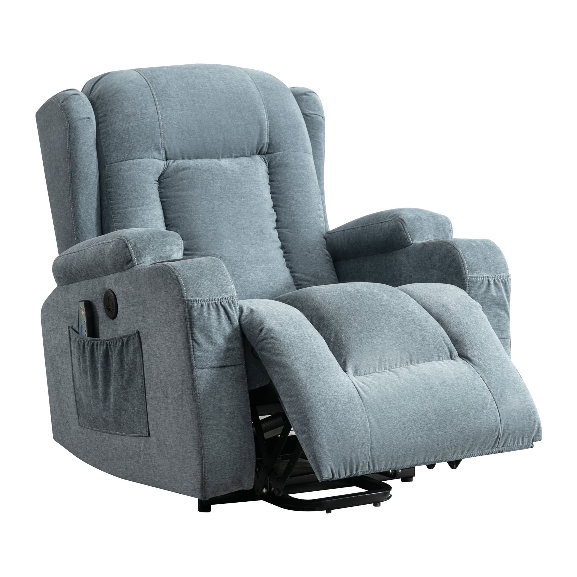 Power Lift Recliner Chair Recliners For Elderly With Heat And Massage Recliner Chair For Living Room With Infinite Position And Side Pocket,Usb Charge Port Blue Blue Power Push Button Soft Heavy Duty Cotton Wood Metal