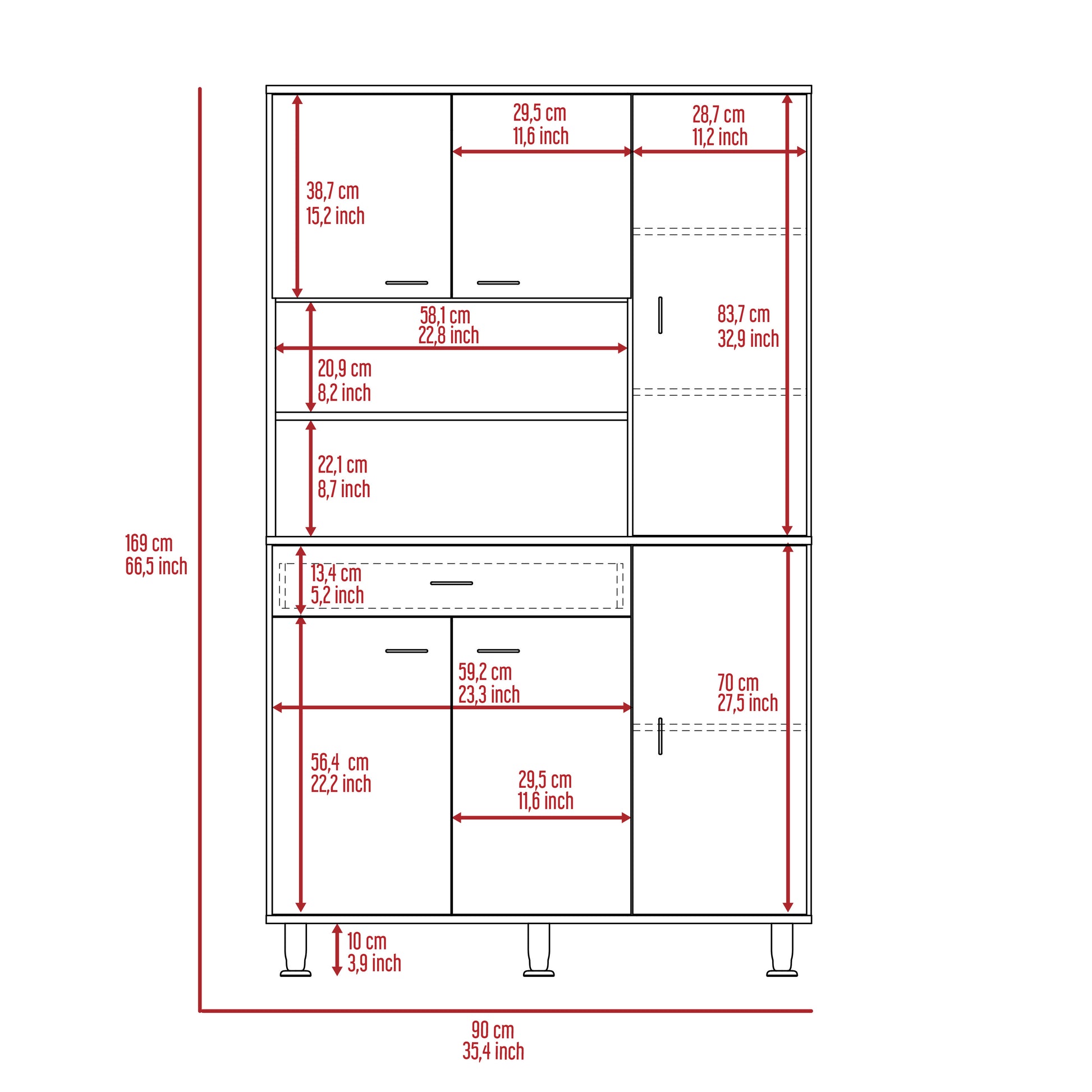 Kitchen Pantry Cabinet, Two Open Shelves, One Drawer, Multiple Cabinets, Black Black Solid Wood Mdf Engineered Wood