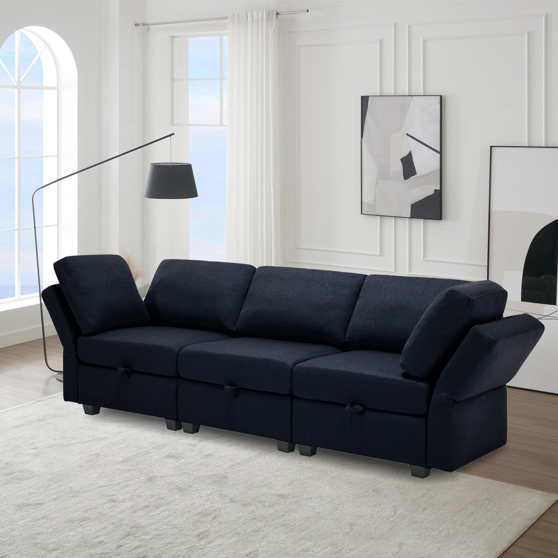 Oversized Modular Sectional Convertible Fabric Sofa Set,Extra Large Sectional Storage Seat Couch For Living Room, 3 Seat Modern Modular Sofa Blue Blue Polyester 3 Seat
