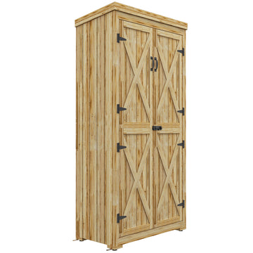 Outsunny Wooden Garden Shed, Outdoor Storage Cabinet With Waterproof Galvanized Metal Roof, Narrow Tool Shed With 3 Shelves And Lockable Door, Natural Natural Wood