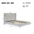 Queen Size Platform Bed With Led Light, Greige Box Spring Not Required Queen Greige Wood Fabric,Plywood,Upholstered