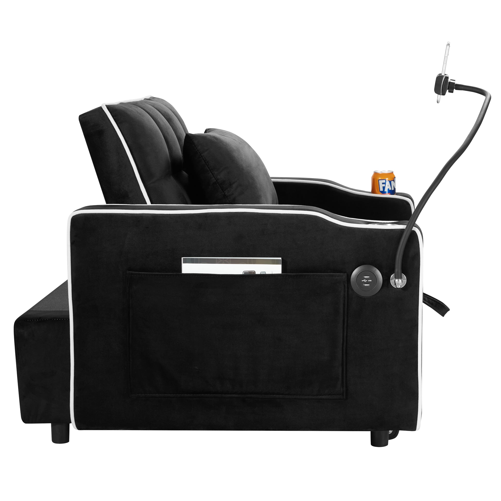 Convertible Sleeper Chair Sofa Bed Adjustable Pull Out Sleeper Chair Bed Multi Pockets Folding Sofa Bed For Living Room Bedroom Small Space,3 In 1 Sofa Bed, Black Black Velvet 1 Seat