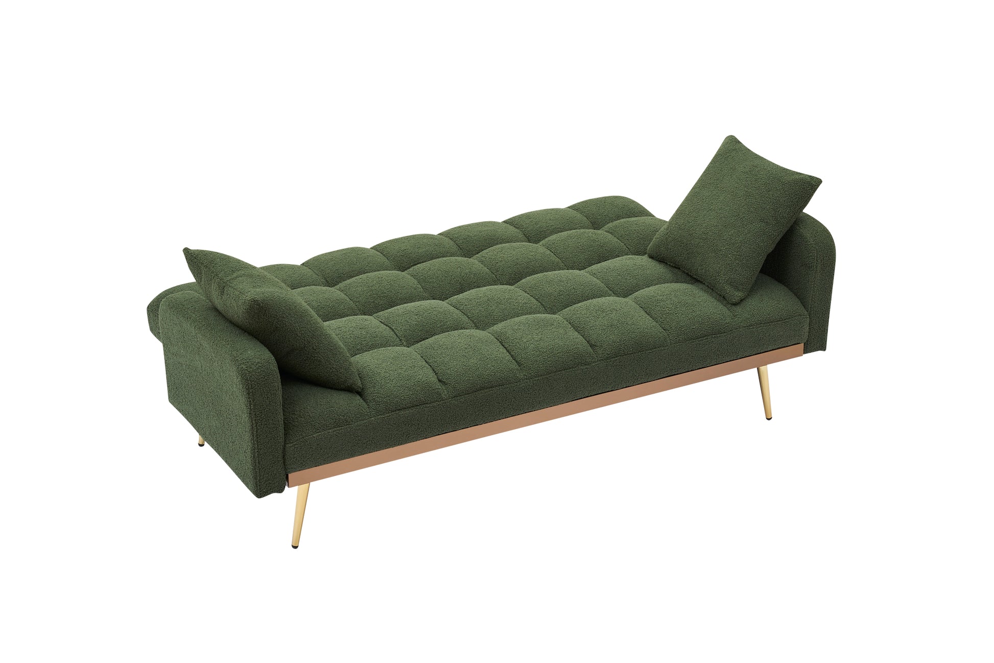69 "Green Sofa Bed, Adjustable Sofa Teddy 2 Throw Pillows Green Fabric 2 Seat