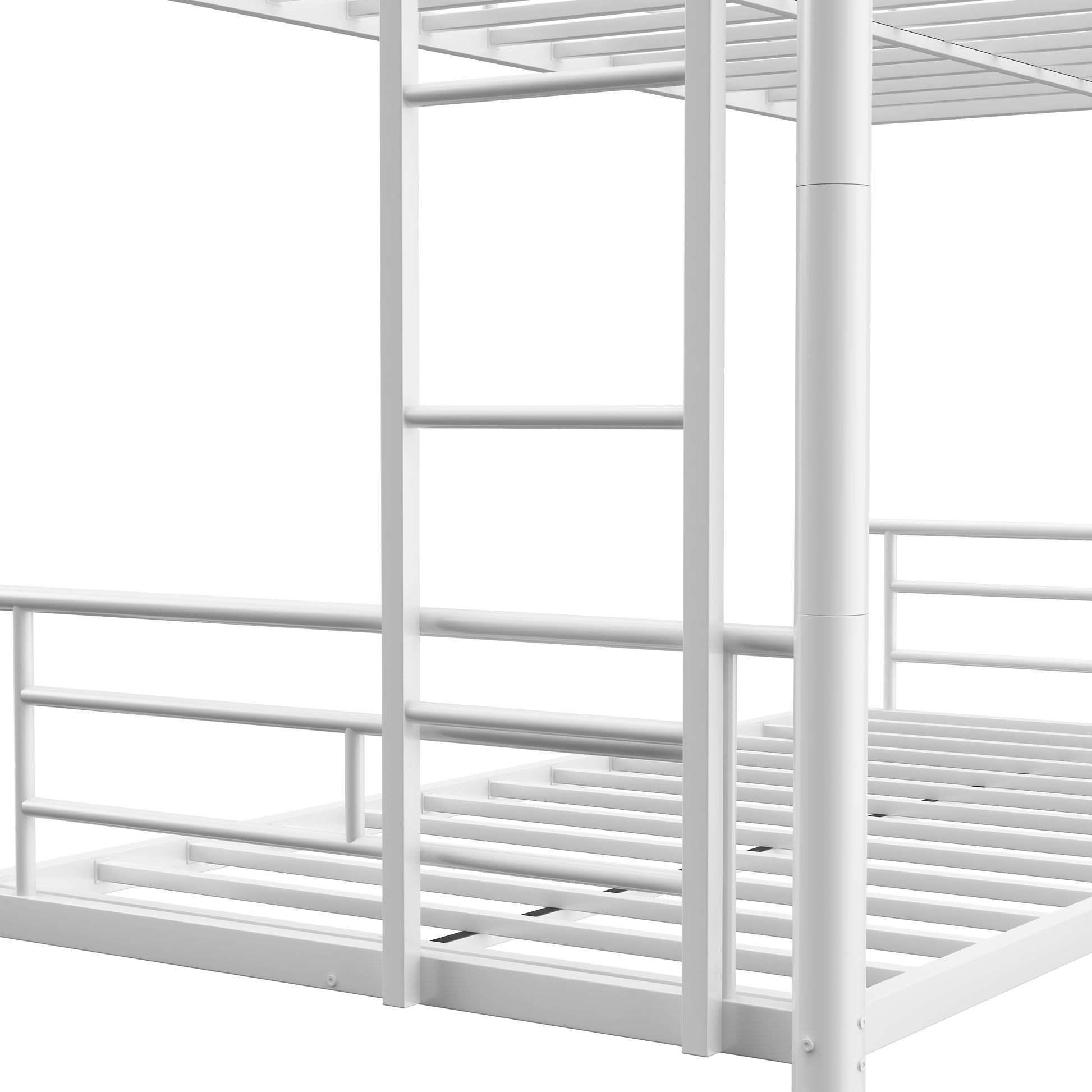 Heavy Duty Sturdy Meta Twin Over Full Bunk Bed L Noise Reduced Safety Guardrail No Box Spring Needed,White Box Spring Not Required Twin White Metal