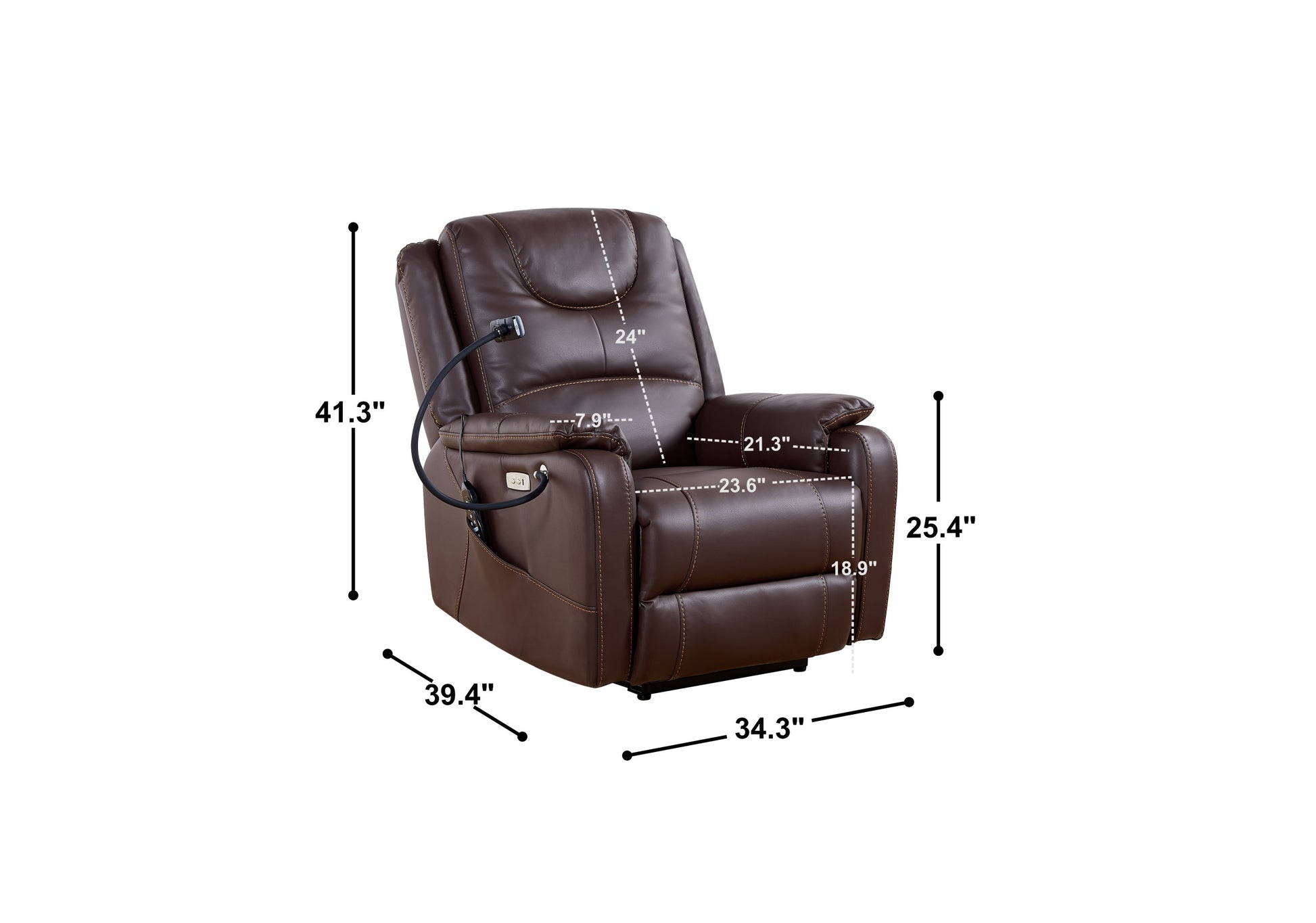 Liyasi Zero Gravity Power Recliner With Comfortable Lying Degree, Massage, Heating And Phone Holder, Side Pockets, Usb Charge Ports, Enjoy Extreme Relaxation Brown Power Remote Primary Living Space Medium Soft Eucalyptus Foam Bonded Leather