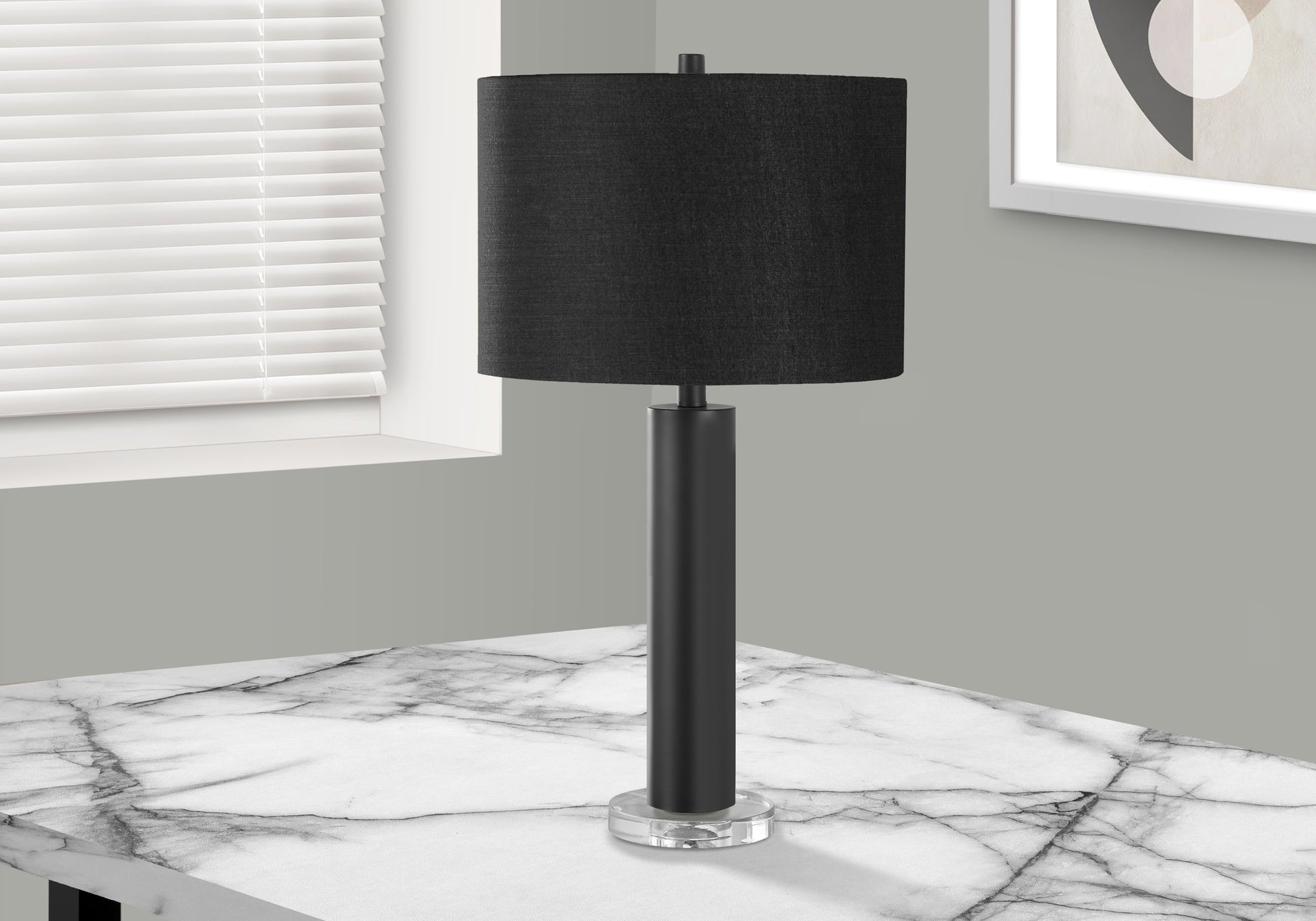 Lighting, 28"H, Table Lamp, Black Metal, Black Shade, Contemporary Black Acrylic