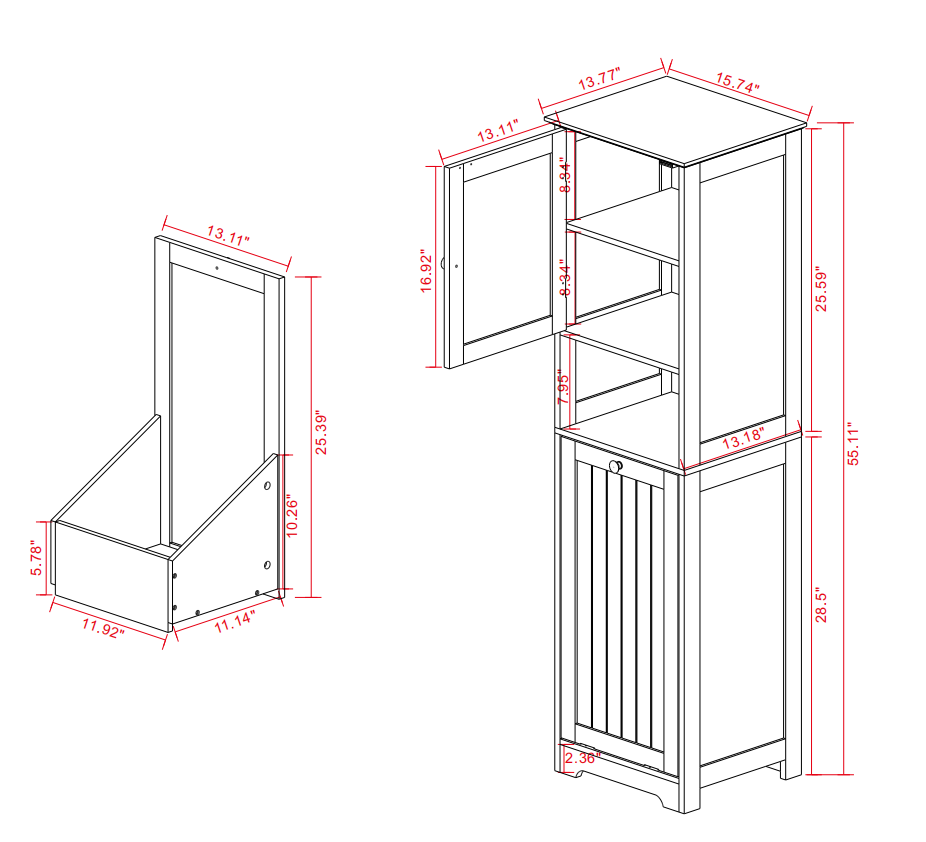 One Compartment One Door Tilt Out Laundry Sorter Cabinet White White Mdf