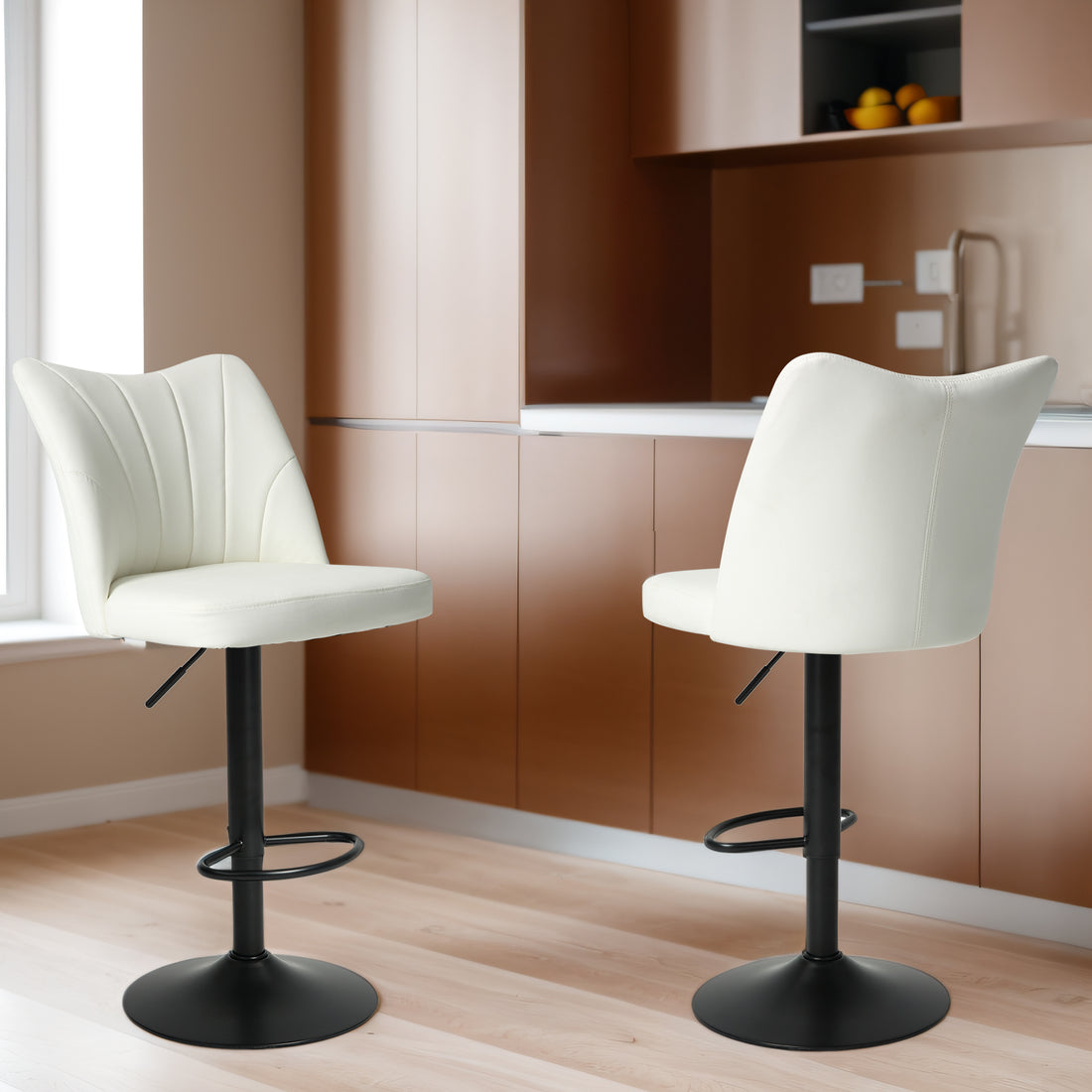 Swivel Bar Stools Set Of 2,Height Adjustable Counter Stool,Modern Armless Faux Leather Barstool Chairs With Backs For Kitchen Island White Leather