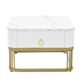 Nesting Coffee Table With Drawer, Set Of 2, Exquisite Square Stacking Coffee Tables With Brown Tempered Glass, Side Table With High Gloss Marble Grain Tabletop For Living Room, White White Gold Primary Living Space Drawers Square Mdf Steel