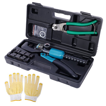 Hydraulic Hand Crimper Tool,Hydraulic Wire Terminal Crimper Swager Battery Cable Lug Crimping Swaging Tool With 9 Pairs Dies,One Pair G Black Steel