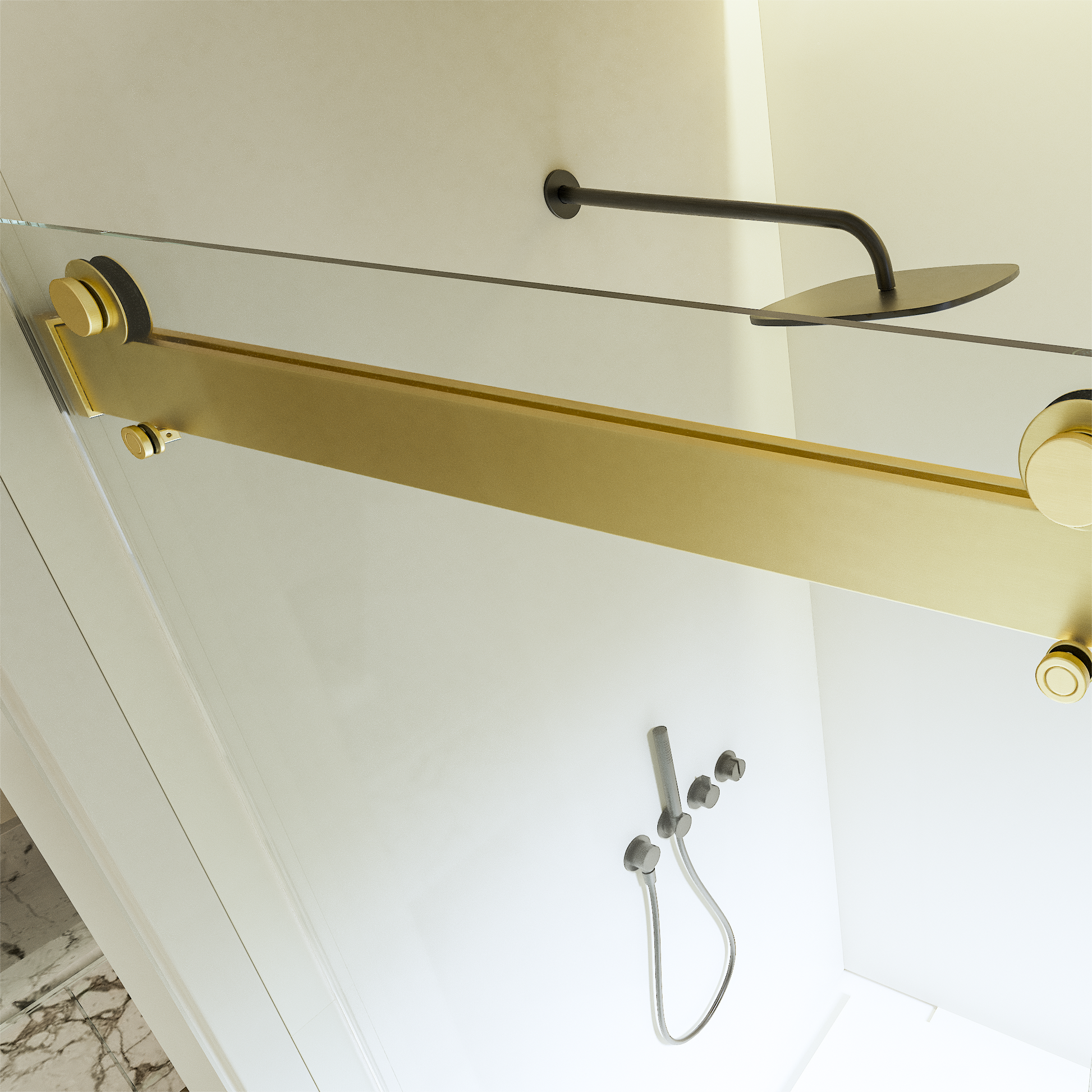 68 72 Inches *76 Inches Frameless Double Sliding Soft Close Shower Door, 3 8 Inches 10Mm Thick Sgcc Tempered Glass Door, Brushed Gold Brushed Gold Glass Metal