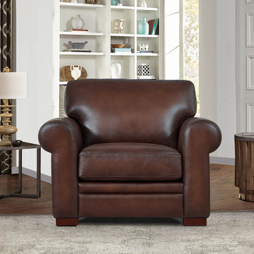 Brookfield Top Grain Leather Chair Caramel Primary Living Space Mid Century Modern Eucalyptus Down Filling Leather