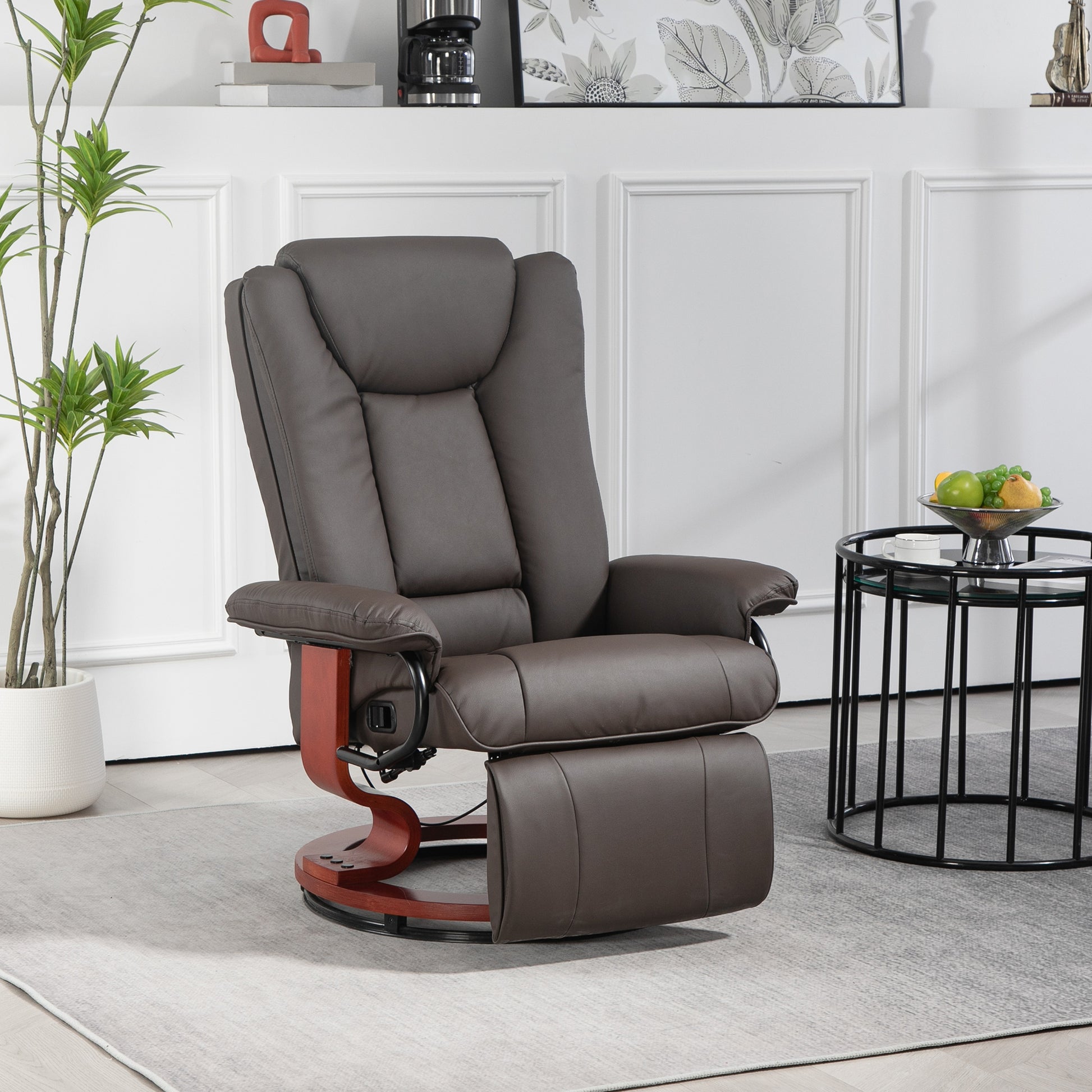 Homcom Manual Swivel Recliner Chair, Pu Leather Reclining Chair With Footrest For Living Room, Brown Brown Pu Leather