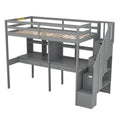 Twin Size Loft Bed Frame With Storage Staircase And Double Desks And Shelves,Gray Twin Gray Solid Wood Mdf