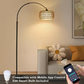 Arc Floor Lamps For Living Room With 3 Color Temperatures, Black Standing Lamp With Remote & Dimmable Led Bulb, Rattan Boho Floor Lamp, Farmhouse Tall Lamp For Bedroom, Over Couch Arched Reading Light Brown Black Rattan Metal