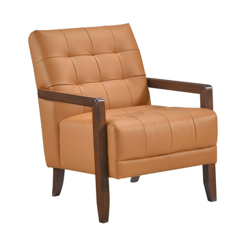 Modern Style Accent Chair Orange Leather Upholstered Tufted Detail Walnut Finish Wood Furniture 1Pc Orange Primary Living Space Contemporary,Modern Plywood
