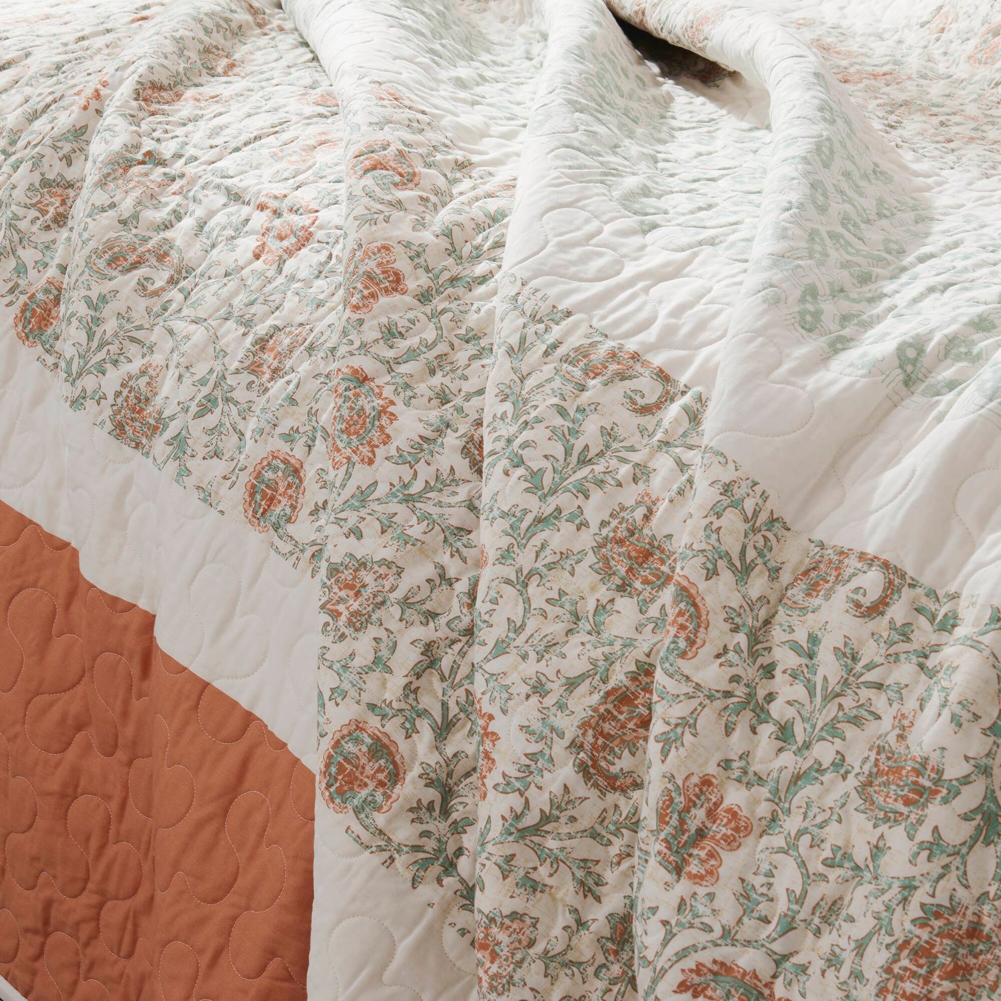 6 Piece Cotton Percale Quilt Set With Throw Pillows Coral Full Queen Full Coral Polyester