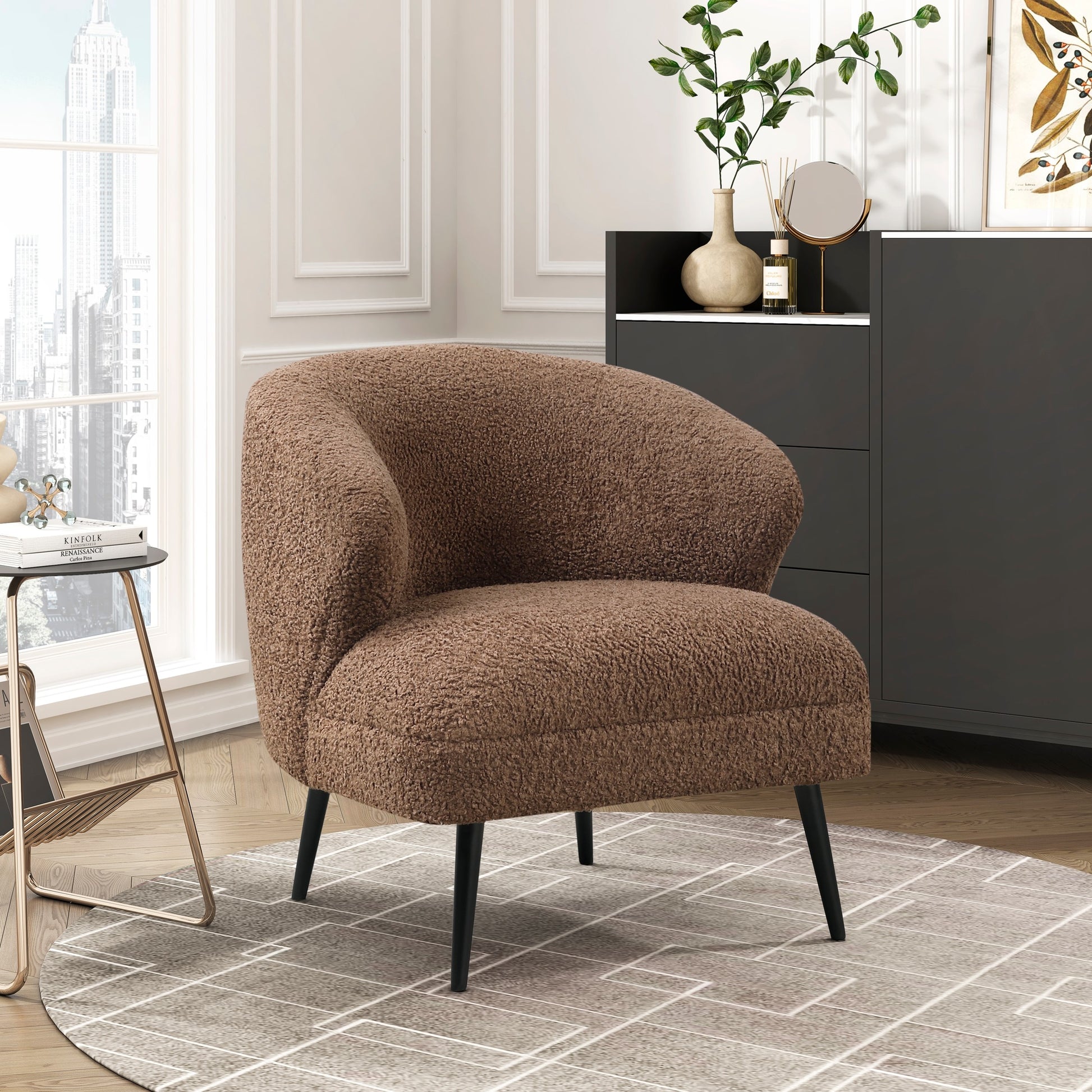 Luxury Living Room Furniture 1Pc Accent Chair Brown Boucle Upholstery, High Density Foam Seat Cushions Brown Primary Living Space Luxury,Modern Plywood