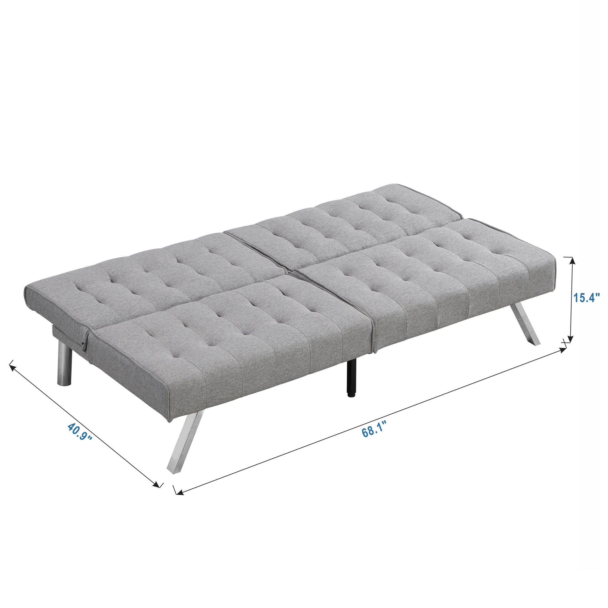 Wood Frame, Stainless Leg, Futon, Sofa Bed Grey Grey Fabric 2 Seat
