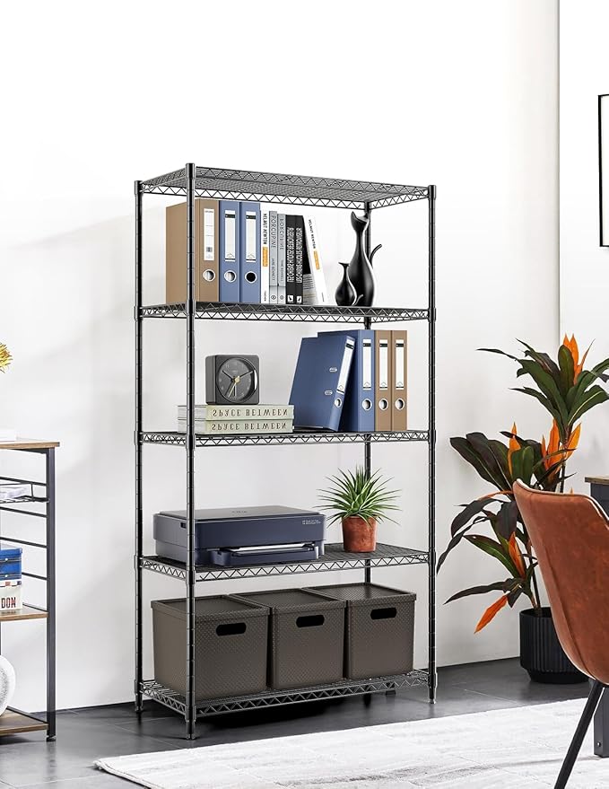 5 Tier Heavy Duty Storage Shelving Unit, 1250 Lbs Loading Capacity, 29.92" W X 13.98" D X 61.02" H, Black Black Steel