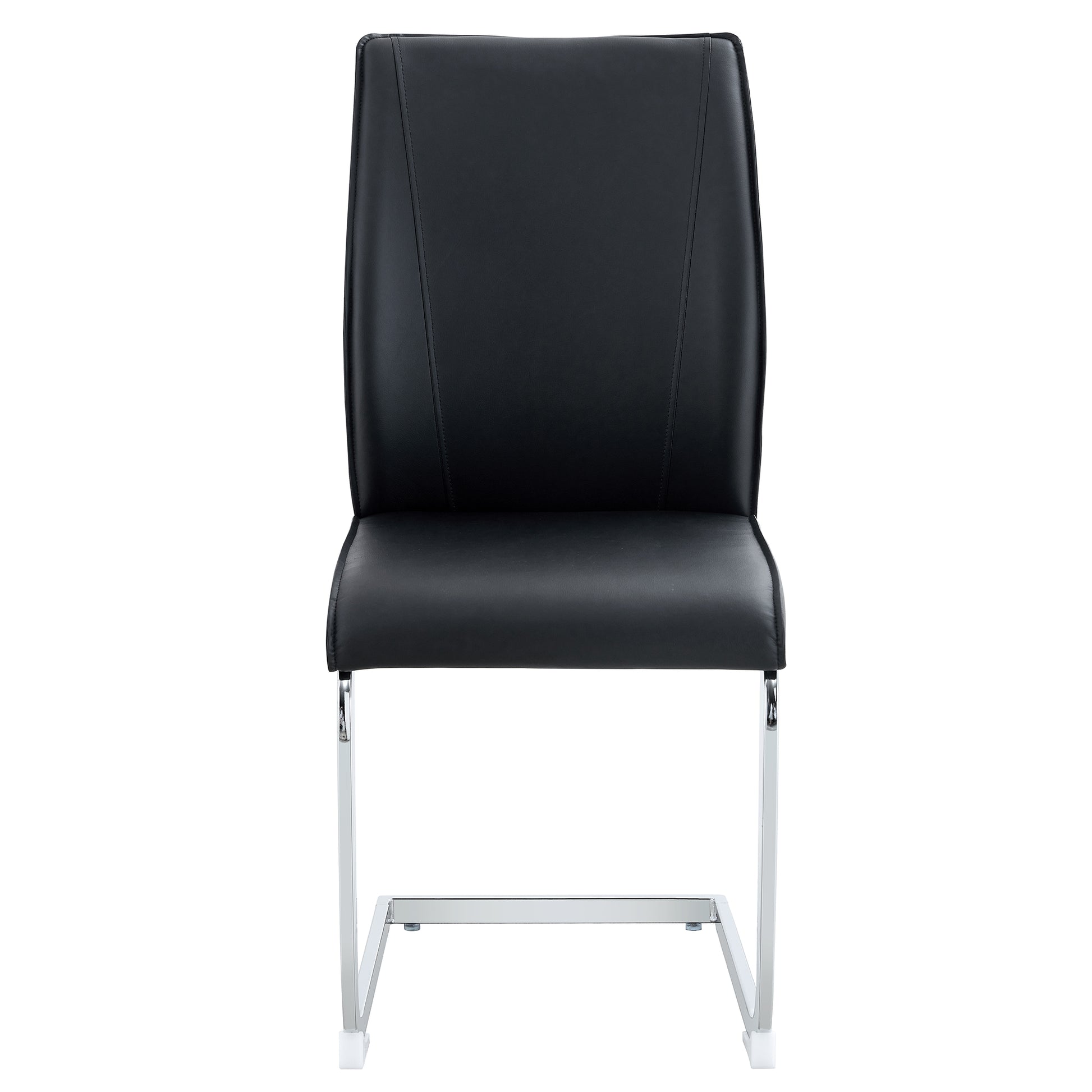 Luxury Simple Arch Chair Set Of 2 Black Pu Material High Resilience Dining Chair With Arched Metal Silver Leg. Black Silver Set Of 2 Metal,Pu