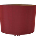 Gia 32 Inch Table Lamp, Drum Shade, Curved Round Glass Body, Red Finish Red Glass